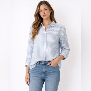 UNIQLO Blue White Striped Linen Button Down Shirt Medium